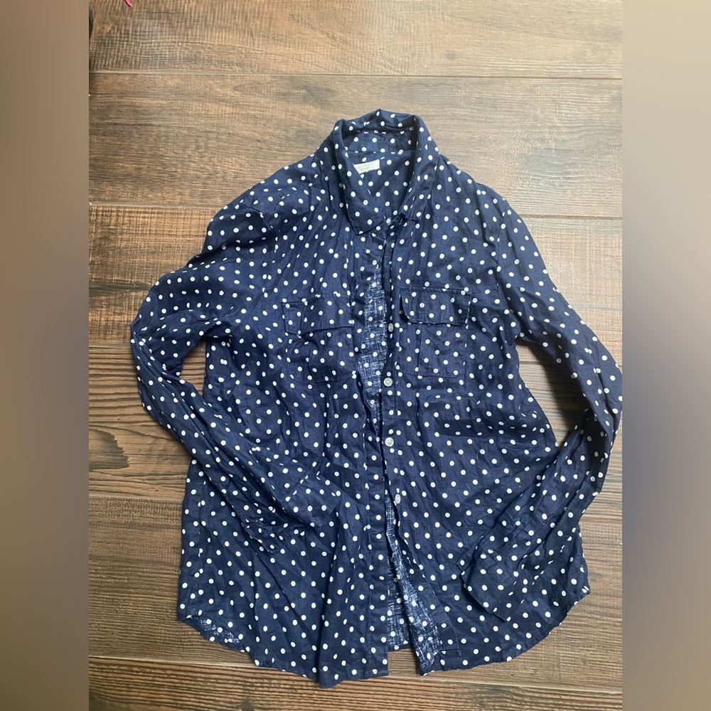 Blue Polka Dot Linen Blouse by Charter Club